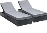 Gardeon Set of 2 Sun Lounge Camping Chair Wicker Lounger Rattan Day Bed, Chaise Beach Chairs Outdoor Furniture Garden Patio Setting Pool Backyard, Cushion Adjustable Backrest Black