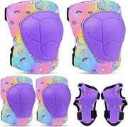 FIODAY Knee Pads for Kids Unicorn Protective Gear Set Adjustable Knee Pads and Elbow Pads with Wrist Guard for Girls Roller Skates Cycling Bike Skateboard Inline Skatings Scooter, 3~8 Years