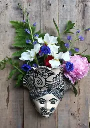 Face Planter Wall Pocket Aztec Style Bird Handmade Tzintzuntzan Mexican Folk Art