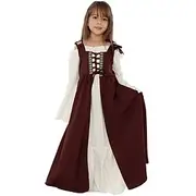 Retro Vintage Medieval Renaissance Dress Chemise OverDress Ren Faire Viking Irish Elven Girls' Celtic Halloween Carnival Mardi Gras Performance Party LARP Kid'