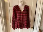 NWT red and black plaid peasant blouse size Large Retails $35