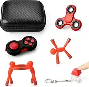 Fidget Toy Set, 6 Pack Fidget Toys for Adults, Fidget Sensory Toy Sets wtih Fidget Spinner, Fidget Pad, Fidget Keychain Keyboard, Fridge Magnet Man (Red Set)