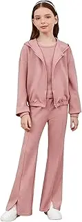 [Floerns] Girls Long Sleeve Hoodie Tank Split Flare Pants Set Three Piece Outfit