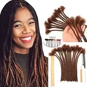 8-20" Fashion Human Hair Dreadlocks Extensions Handmade Crochet Hair Dreadlocks Dyeable 20 Locs Extensions for Afro Women/Men Human Hair Afro Kinly Curly Hairpiece 0.32inch Width(4#Dark Brown,8")