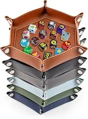 DND Dice Tray for Rolling Hexagon Dice Tray 6 Pieces Foldable PU Leather d&d Game Magnetic Dice Tray Set for RPG、DND&Table Game.