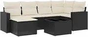 vidaXL Modular Garden Sofa Set 7 Piece - Black Poly Rattan Outdoor Lounge with Cushions & Storage - Perfect for Patio, Deck, Terrace