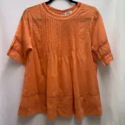 NWT Sundance Orange Peasant Top Boho Lightweight Blouse Medium Crochet Detail