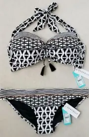 2-Pc Seafolly Modern Geometry Halter Top (US 12) & Hipster Bottom (US 10), Black