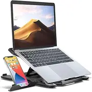 Laptop Stand, Adjustable Notebook Computer Holder Stand, Multi-Angle Stand Phone Stand, Portable Foldable Laptop Riser, Laptop Stand Holder Compatible with 10 to 15.6" (Black, 360° rotatable Bottom)
