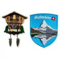 在飛比找有閑購物優惠-瑞士吹笛咕咕鐘旅遊磁鐵+瑞士 馬特洪峰 (湖倒影造型)刺繡裝