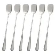 6pcs Stainless Steel Ice Spoons Long Handle Stirring Ice Cream Spoon Silver