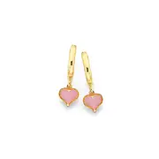 9ct Gold Pink Enamel Heart Huggie Earrings in Pink