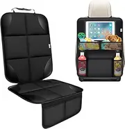Car Seat Protector Under Baby Car Seat+ Seat Back Protector Organizer Kick Mat, 600d Fabric Waterproof Backing Carseat Protector with Storage Pockets, Non-Slip (No Imprints) (1 Pack)