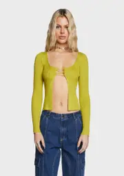 [Pretty Garbage] Ladder Detail Open Front Knit Top