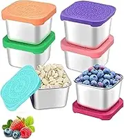 QYINXIU 6 Pack 60ml Stainless Steel Snack Containers, Leak Proof Stainless Steel Sauce Food Lunch Box, Storage Containers With Silicone Lids, Lunch Bento Boxes Set
