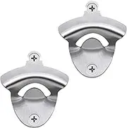 Silver Wall Mounted Beer Bottle Cap Opener, Post Mount Brushed Beer Top Opener Brushed for Bar or Kitchen (2 PCS)
