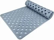 Grey Bath Mat Non Slip, Shower Mat with Suction Cups and Drain Holes, Long Tub Mat Anti Mould Silicone Mat for Bathroom Bathtub, 36 x 72cm/14 x 28inch