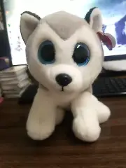 BUFF GRAY & WHITE WOLF BLUE EYES 10” Plush Stuffed TY BEANIE BABY Toy SITS ALONE