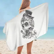 Black and White Pencil Skull Drawing Microfiber Beach Towel