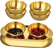 Amosfun 6 Pcs Stainless Steel Sauce Dip Bowls Small Soy Sauce Dishes Sushi Seasoning Dipping Bowls with 2 Pcs Decorative Trays