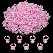 Akstore 200PCS Disposable Makeup Glue Rings Plastic Nail Art Tattoo Glue Rings Holder Eyelash Extension Rings Adhesive Pigment Holders Finger Hand Beauty Tools (Seperated-Not Separated)