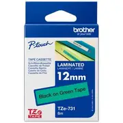 Brother TZe-731 Laminated Tape 12mm x 8m Black on Green
