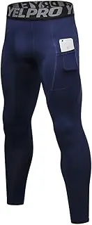 [EARGFM] Men's Compression Pants Workout Gym Leggings with Pockets Running Baselayer Tights, Blue,navy, Large