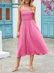 Mandy Smocked Square Neck Midi Cami Dress for Women