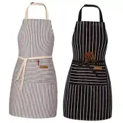 2 Pack Adjustable Bib Apron with 2 Pockets Chef Cooking Black/Brown Stripes