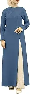 [Generic] Womens Muslim Dress High Neck Abayas for Women Modest Maxi Robe Arabian Dubai Outfit Kaftan Hijab, Blue, 3X-Large