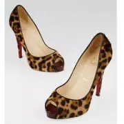 Christian Louboutin Prive 120 Pony Luxor Leopard Peep Toe Slingback U.S. 8/ 38