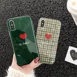 IPHONE6 7 8 PLUS IPHONEX XR XS XSMAX 素色 格子綠色愛心手機殼 貝殼紋蘋果手機殼