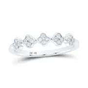 10K WHITE GOLD ROUND DIAMOND CLOVER STACKABLE BAND RING 1/6 CTTW