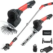 Long Reach Hedge Trimmer, Cordless Electric Scissors Secateurs Grass Cutter with 2 Blades 1.53m/60.2in Telescopic Rod, Dual Wheels and Protective Cover, Cordless Strimmer Pruning Shears Garden