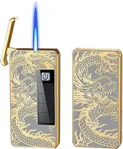 Butane Torch Lighter Refillable Jet Flame Lighter with Gas Window Windproof Solar Charging Lighter Great Gift Idea for Men & Women (Dragon)