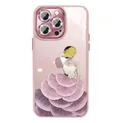 For iPhone 13 Pro Beauty Phone Case TPU + Tempered Glass Cover with Glitter Lens Protector