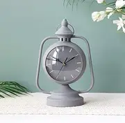 NEWIMAGE Metal Clock Non Ticking Simple Modern Desk Clock 29cm High Vintage Table Clock Silent Shelf Clock Dial for Bedroom Living Room Indoor Decoration (Elegant Grey)