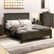 Bed Frame Double Queen King Single Size in Solid Wood Veneered Acacia Bedroom Timber Slat in Chocolate / Oak Colour