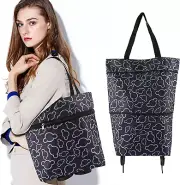 Foldable Shopping Bag with Wheels, Collapsible Trolley Bag on Wheels for Women,