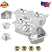 4 Pack 1/6 Size Stainless Steel Steam Table Pan with Lids for Catering 5L