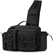 FULNES Fishing Tackle Backpack Lure Box Gear Storage Bag Fanny Pack for Men Fly Fishing Backpack with Rod Holder Sling Shoulder Bag(Black)