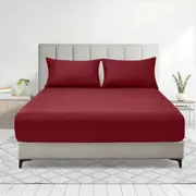 LINENOVA 2000TC Fitted Sheet Pillowcases Set(Double,Burgundy)