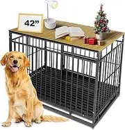 Petmystify Dog Crate Topper with Magnets for 42 Inch Crate - Aluminum Foldable Dog Kennel Topper Decorative Storage Pet Crate Table Light Brown (Only Topper)