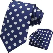 [LJBFNN] Mens Tie and Pocket Square Combo, Black Blue and White Polka Dot Ties for Men with Handkerchief for Business Tuxedo