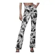 NWT Zara Black White Leaf Pattern Flared Stretchy Pants Womens Size Large