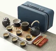 Kung Fu Tea Set, Japanese Tea Set, Porcelain Tea Set, Complete Tea Set, 6 Tea Cups, Portable Adult Tea Set, Ladies Men Tea Lovers(Black)