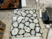 White Agate Geode Dining Table Slab, Living Room Counter Desk Slab Decor