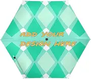 [miaozhen] custom UV 50+ umbrella with case Turquoise Lozenge Rhomb special designed and strong wind and rain protection personalized for rain heavy duty auto open paraguas