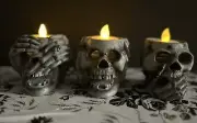 Halloween Skulls Candle Holder “See” “Hear” Speak” No Evil Set of 3