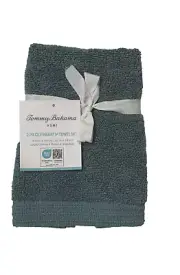 New 2 PC Tommy Bahama Fingertip Towels Solid Bay 100% Cotton Mineral Blue